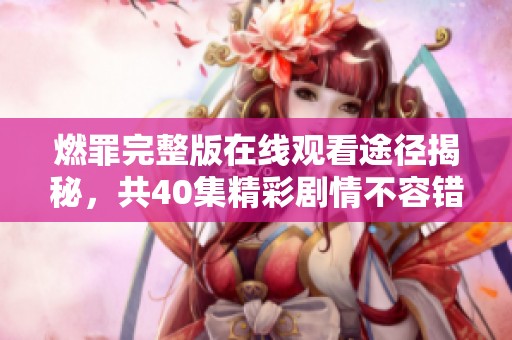 燃罪完整版在线观看途径揭秘，共40集精彩剧情不容错过